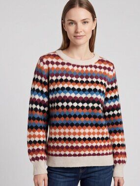 FatFace Brushed Diamond Pattern Crew Neck Sweater | Fuzzy Fluffy Knit